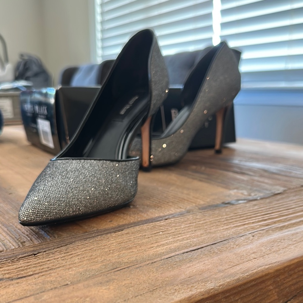 White House Black Market Silver and Black Stiletto Heels